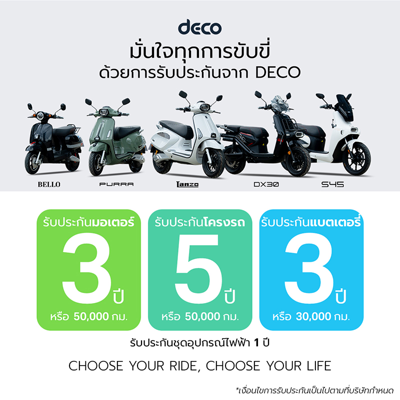 มั่นใจทุกการขับขี่ ด้วยการรับประกันมอเตอร์ไซค์ไฟฟ้าจาก DECO